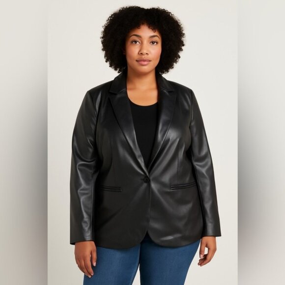 A New Day Black Faux Leather Blazer Women’s Size XL - Picture 1 of 7